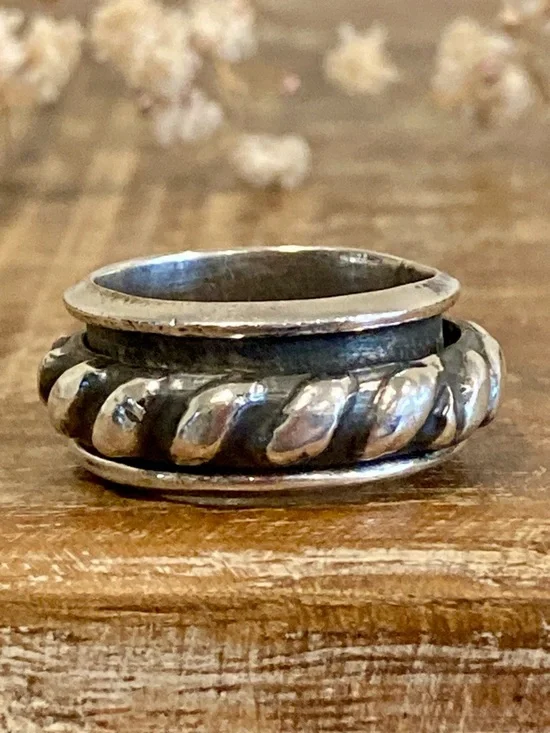 Sterling Silver 925 Mexico Rope Spinner Ring Size 7 - Picture 6 of 15
